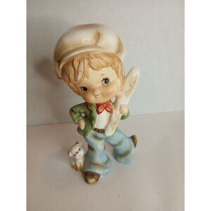 Vintage Sassy Boy With Dog And Baguette  Figurine Marked J44014A Sample